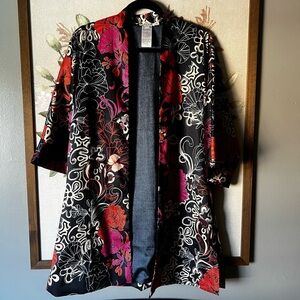 Chico's Black and Red Floral Kimono